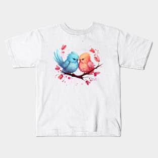 Valentine Kissing Hen Bird Couple Kids T-Shirt